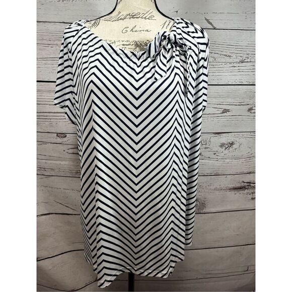 Liz McCoy‎ 3X blue and white chevron print blouse - 2909 - Picture 1 of 5